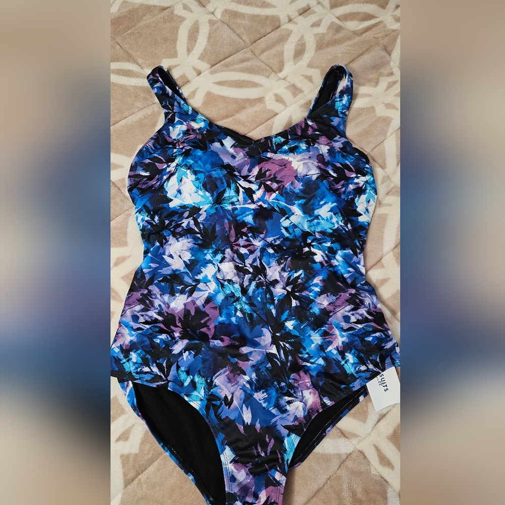 Swimsuits For All Womens Bathing suit Swim in Blue and Purple Size 18